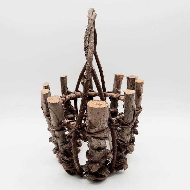 Primitive Rustic Adirondack Mushroom Foraging Basket Branch Twig
