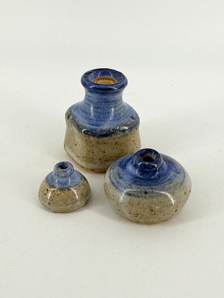 Trio Handmade Art Pottery 1.5"-0.5" Tall Stoneware Miniature Vases