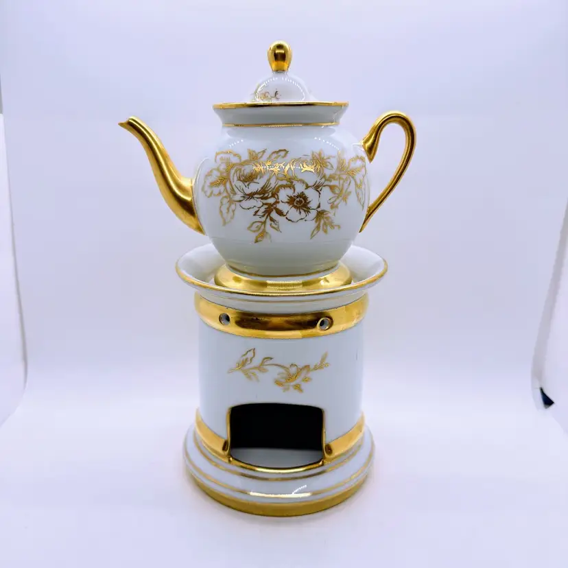 Vintage CNP French Veilleuse Tisaniere Porcelain Teapot with Warmer Handpainted