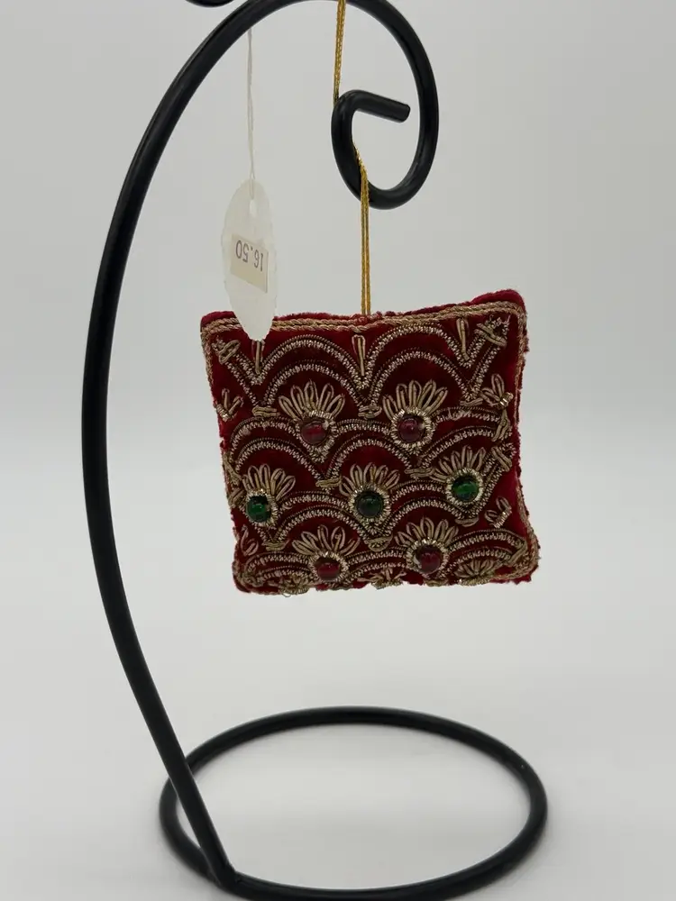 Vtg. Mid Century Victorian Brocade Zardozi Ornament Hand Embroidered With Beads