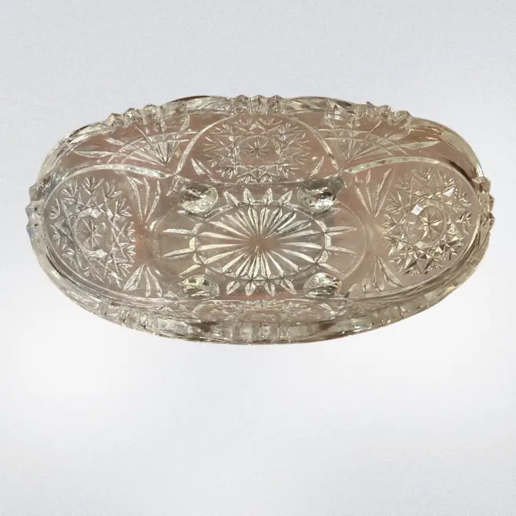 Anna Hutte Bleikrystall footed oval bowl, Crystal , West Germany.