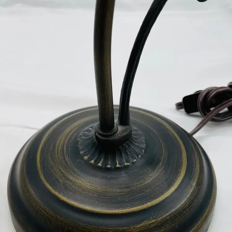 Two Vintage Mid Century Metal Desk Lamps with Frosted Shades