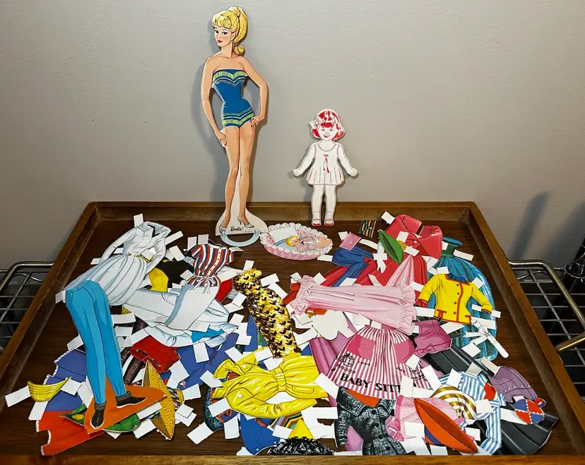 1963 Mattel Cardboard Barbie Paper Doll And Many Items Of Clothing
