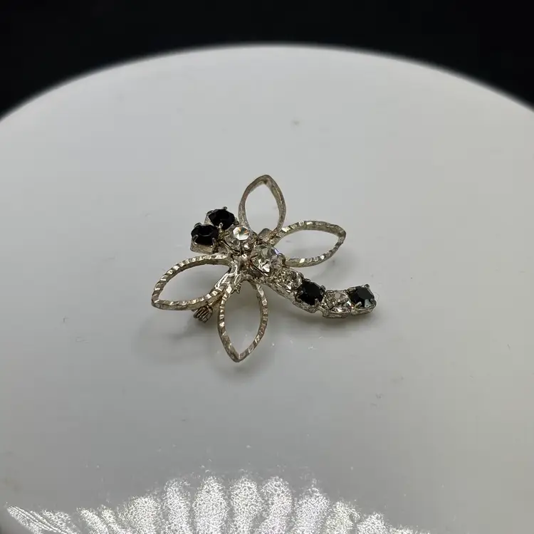 Small Dragonfly Silver Tone Black Stones 1”