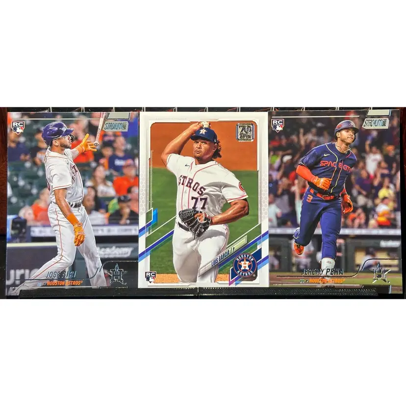 Houston Astros Rookie RC lot: Luis Garcia 2021 Topps Flagship and Jeremy Pena & Jose Siri 2022 Stadium Club