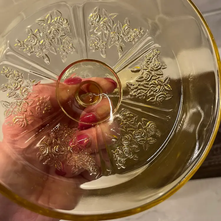 Antique Depression Glass Amber Federal Sharon Cabbage Rose Butter or Cheese Dish and Lid