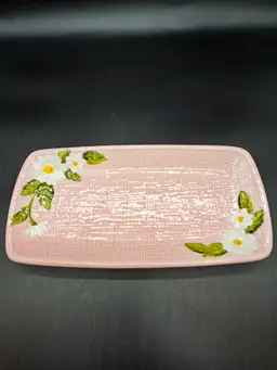 Shabby Chic I W Rice & Co Inc Pink Woven Daisies Vanity Trinket Tray Porcelain