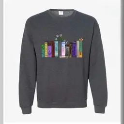 Dark Heather Gray - Small - Hand Drawn Crewneck Sweatshirt Music Albums as Books