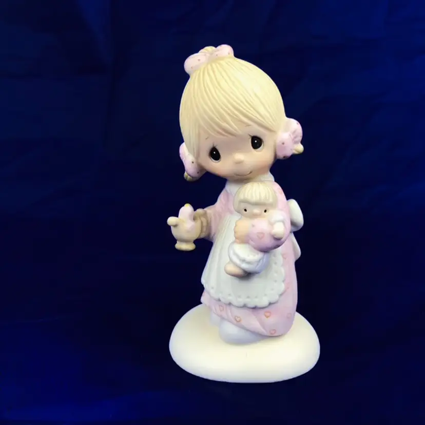 Precious Moments Girl Doll Pink Dress Apron 5" Jesus is the Light 1978 E-1373G