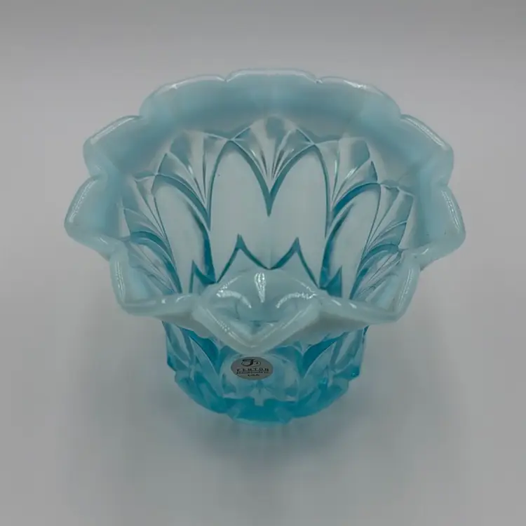 Fenton Blue Opalescent Paneled Daisy Vase