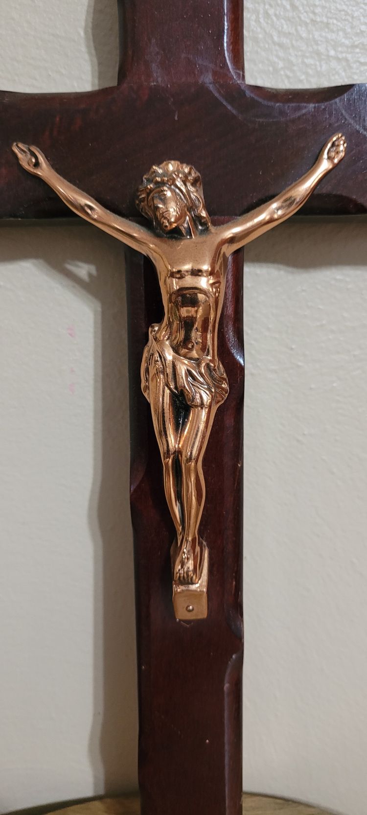 Dark Cherry Wood & Brass Crucifix 13"
