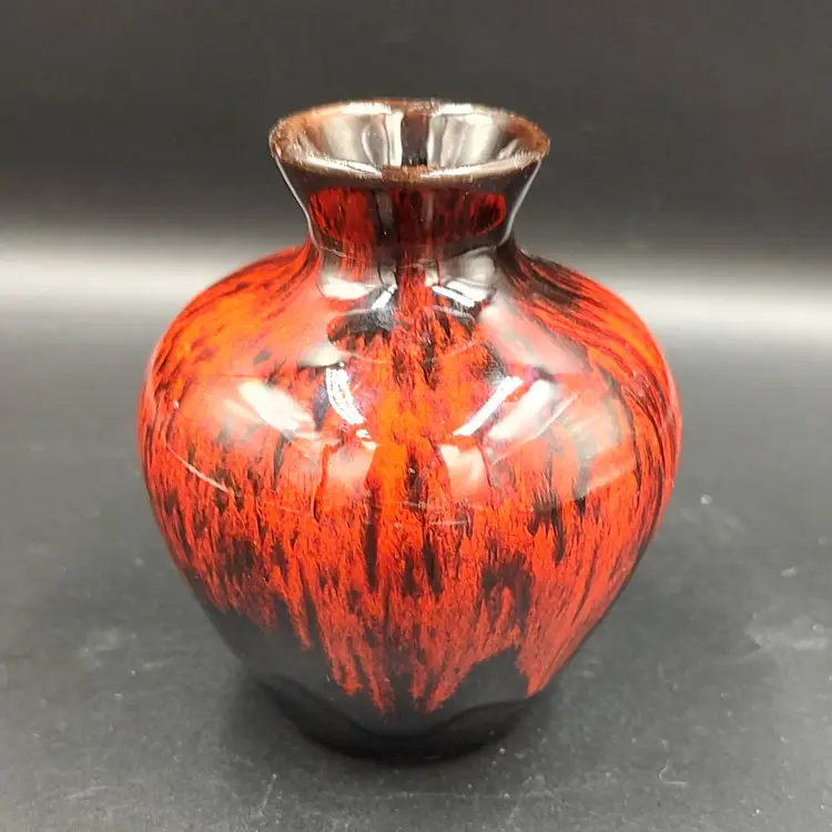 Vtg Evangeline Canuck Pottery Red Drip Glaze Vase