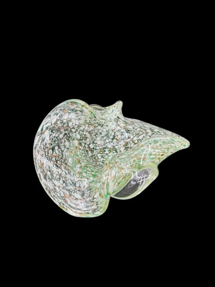 Vintage Murano Art Glass Bowl Bullicante Adventurine Green Confetti Handmade MCM