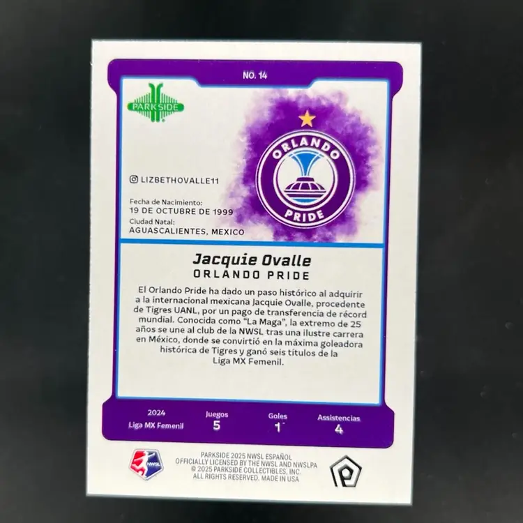 Jacquie Ovalle 2025 Parkside En Espanol Silver Border /100  Soccer Card (A)
