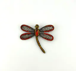Brass Rhinestone Dragonfly Brooch 2.5”x 2.75”