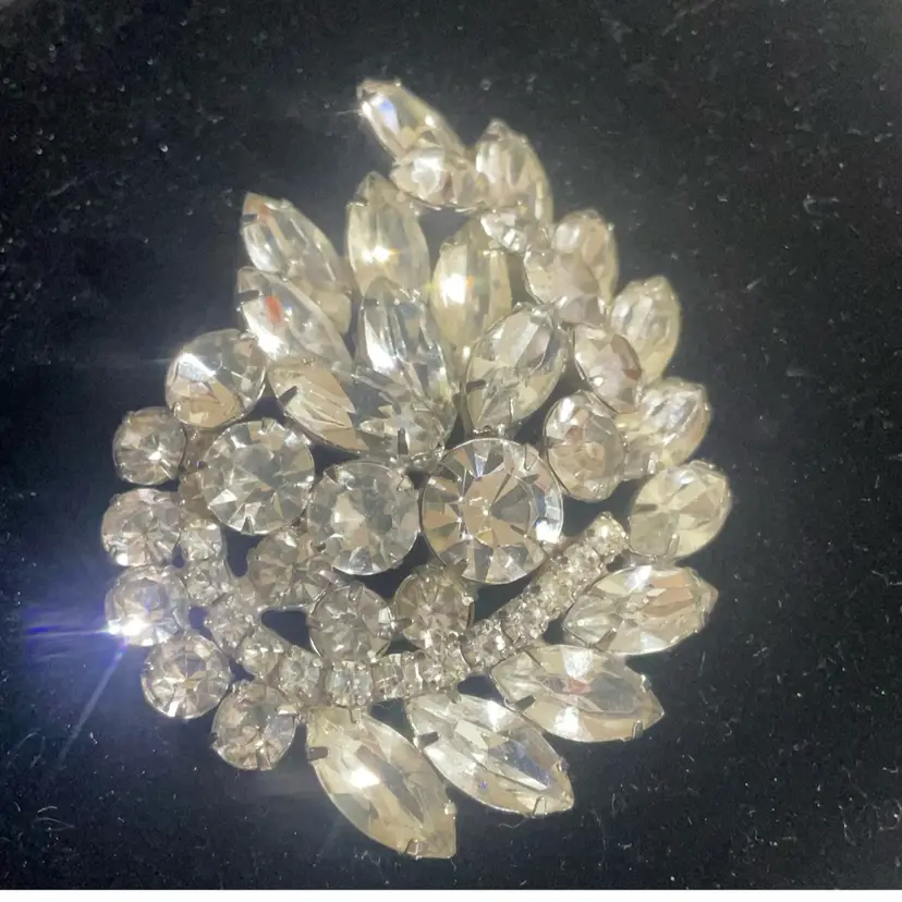 Silver And Clear Rhinestone Brooch/Pin Prong Set, 3 Inches Of Big Sparkle