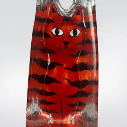 Lovely Sea Glas Bruk Kosta Sweden Glass Hand Painted Tiger Striped Cat Gold - CC 6”