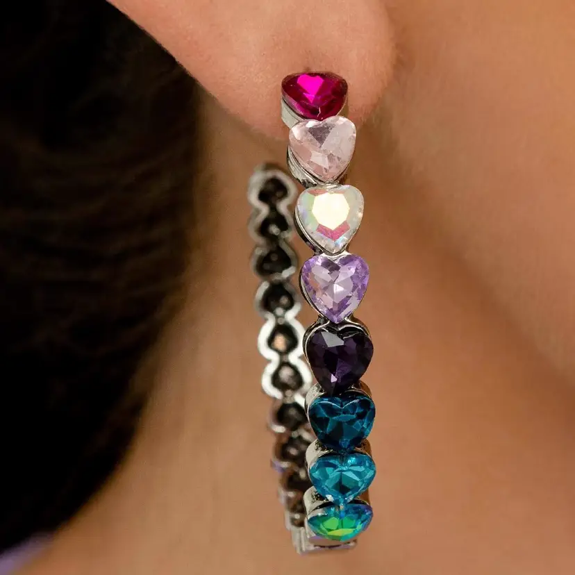 Rainbow Heart Hoop Earrings