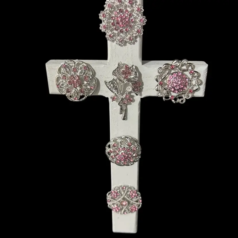 Wooden Cross Embellished With Brooches - Made By Me
