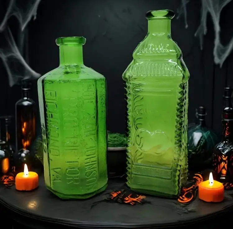 Vintage Wheaton Green Glass Apothecary Bottles - Set of 2