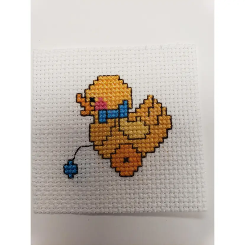 New Handmade Cross-stitched Baby Duck Pull Toy Piece.