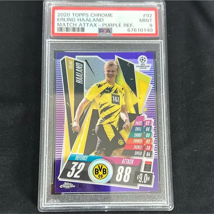 2020-21 Topps Chrome Match Attax Erling Haaland Purple Refractor /299 - PSA 9