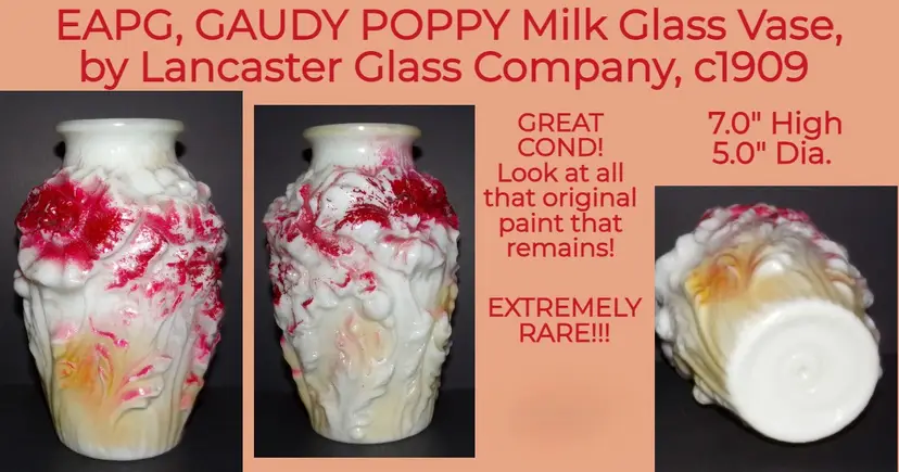 EAPG GAUDY POPPY Milk Glass vase