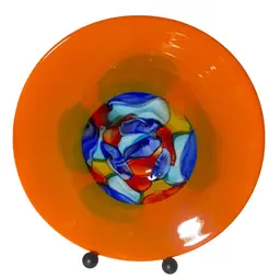 Art Glass Charger Plate Orange Multicolor Abstract Neon 13.5 Inches