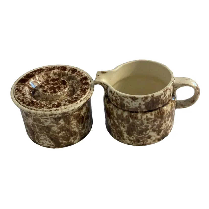 Vintage Homer Laughlin Brown Splatter Creamer and Sugar Bowl