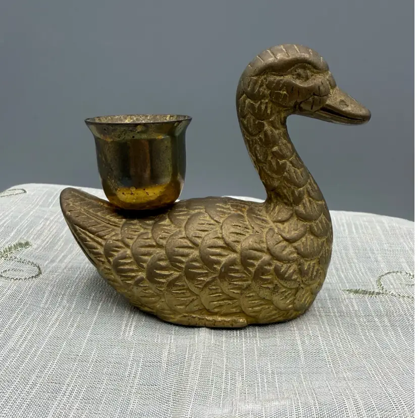 Vintage  Brass Swan Candle Holder 3”