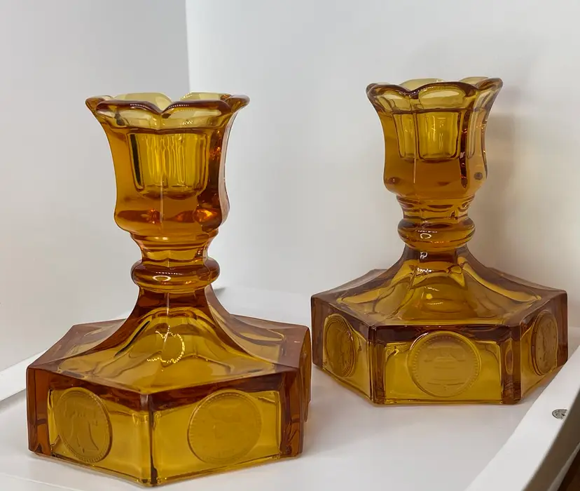 Fostoria Federalist Candlesticks - Coin Dot Candlesticks