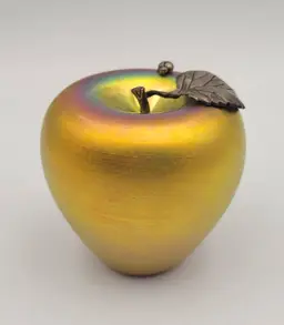 Grant Randolph Studio Art Glass Iridescent Golden Apple Paperweight Artist Signed