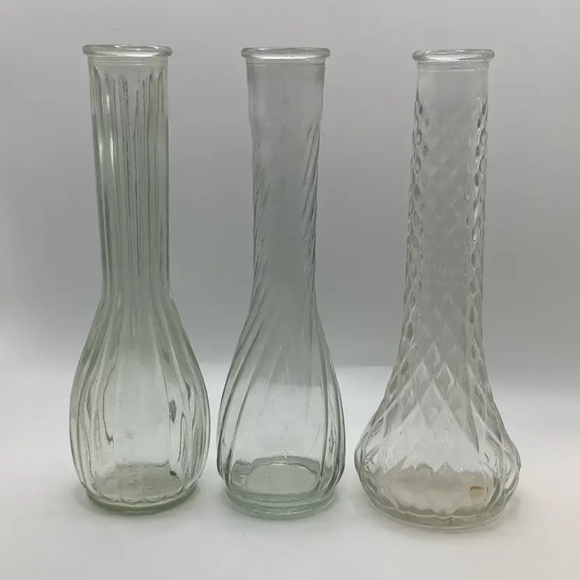 Lot Of 3 Clear Glass Vases