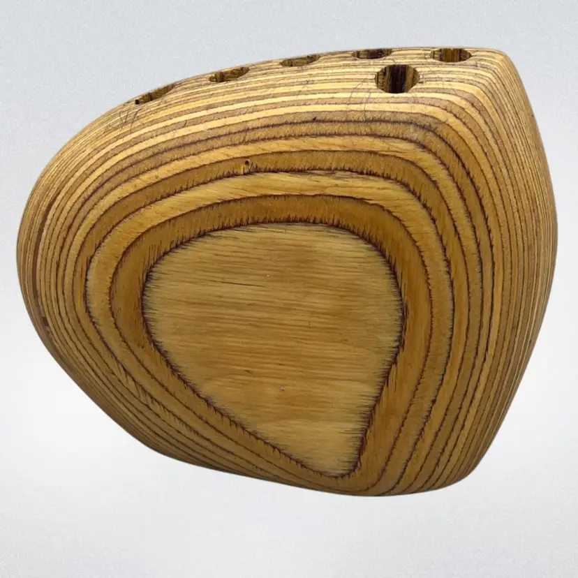 Handmade Wooden Flower Frog Or Pen Holder Signed 6x5