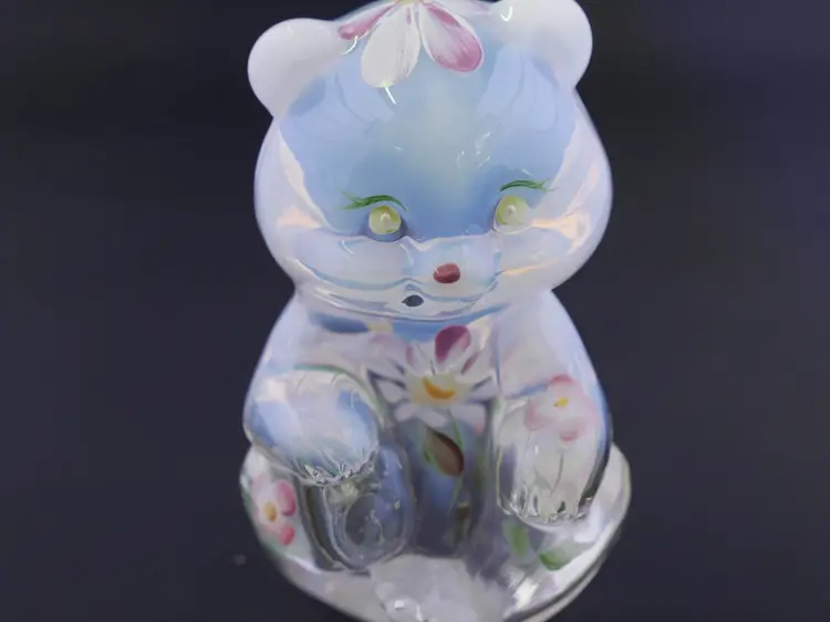 Fenton Opalescent Hand-Painted Glass Bear