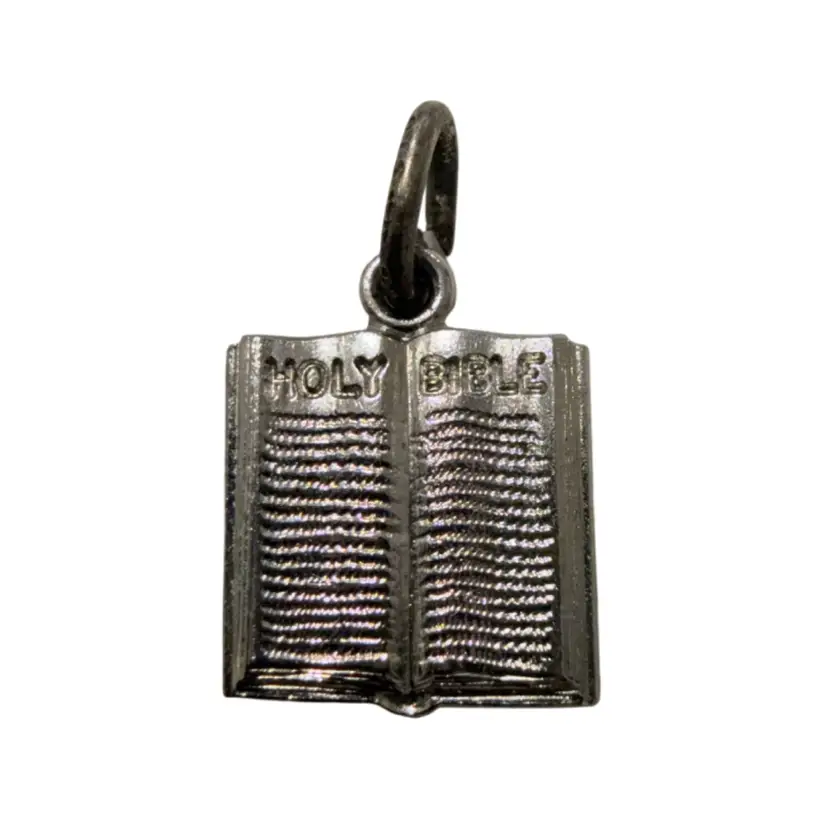 Vintage Sterling Silver Uncas Open, Holy Bible Pendant Charm .65”, 1.1g