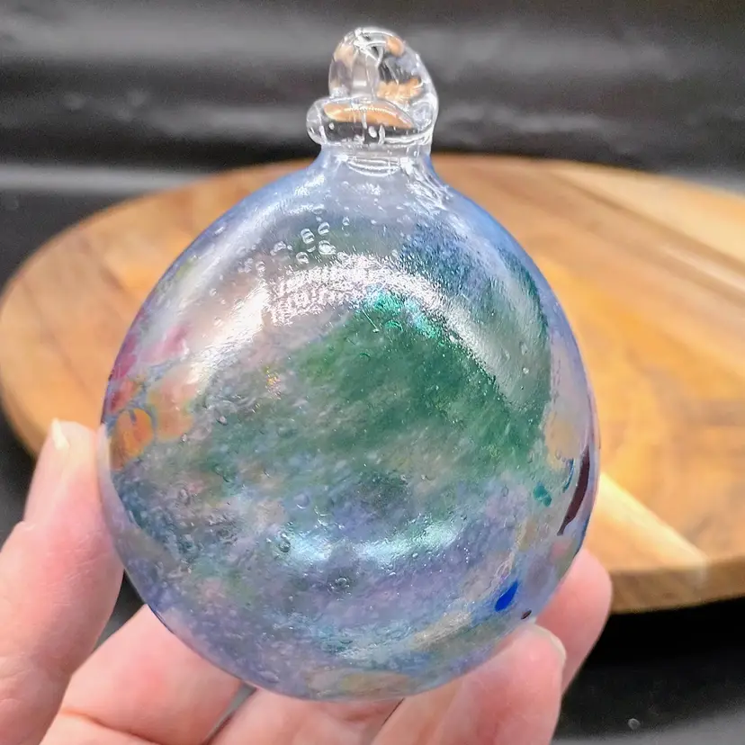 Hand Blown Art Glass Orb Witch Ball Suncatcher Christmas Ornament  2.5" Signed