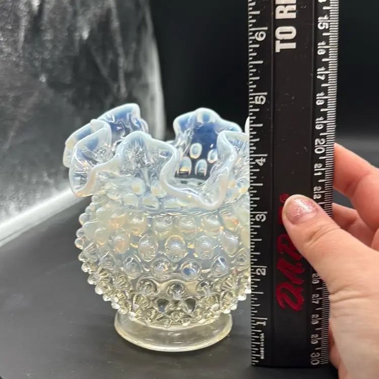 Vintage Fenton Handmade French Opalescent Hobnail Double Crimped Edge 4" Vase