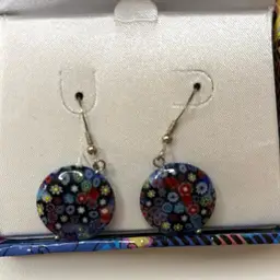 Millefiori Glass 3/4” Round Earrings On Hooks