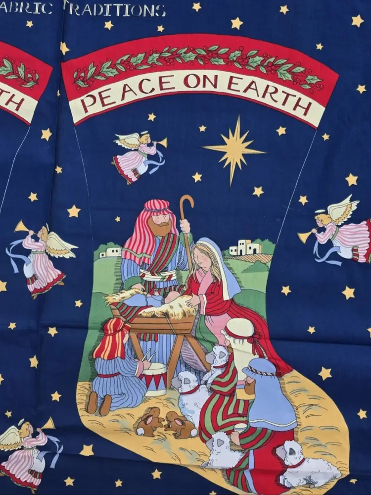 Vintage Susan Winget '95 Christmas Manger Nativity Stocking Fabric Traditions. 10 Yards. Silas Creek. Made in USA.
