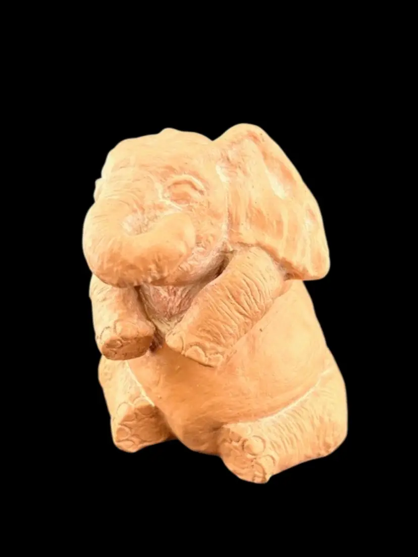 Vintage Clay Pottery Elephant 4" tall x 3" x 3"