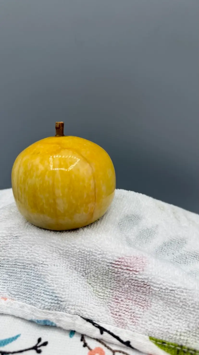 Vintage Italian Realistic Painted PolishedMarble Stone Fruit Yellow Apple 3"x 3"