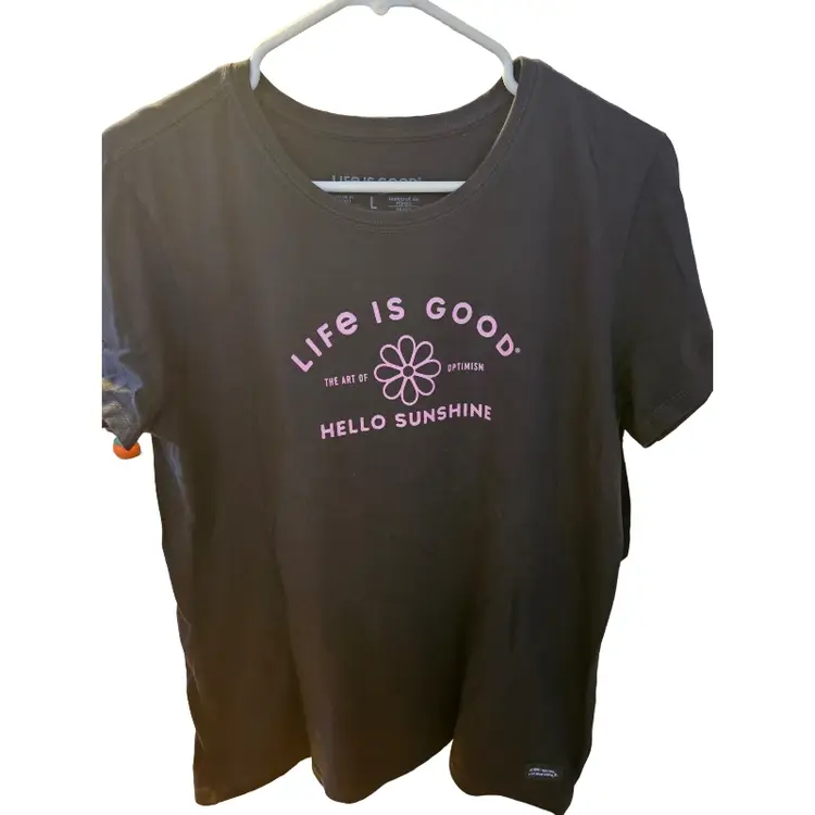 Life Is Good Black Tee Hello Sunshine Large