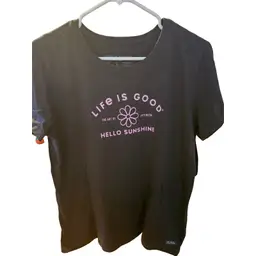 Life Is Good Black Tee Hello Sunshine Large