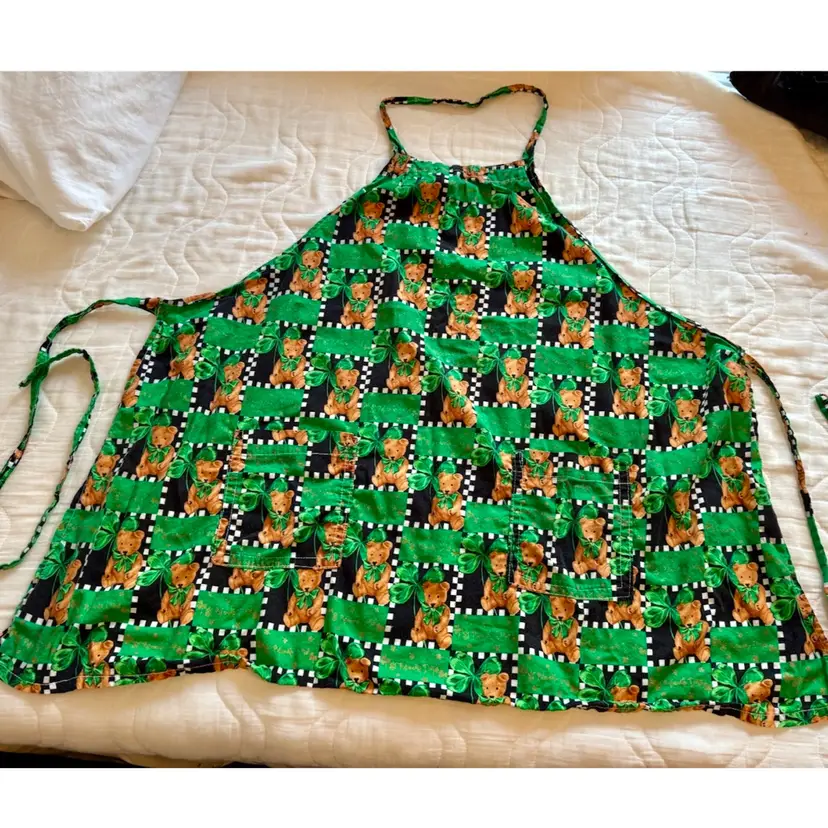 Cute Irish Apron With Shamrocks And Teddy Bears