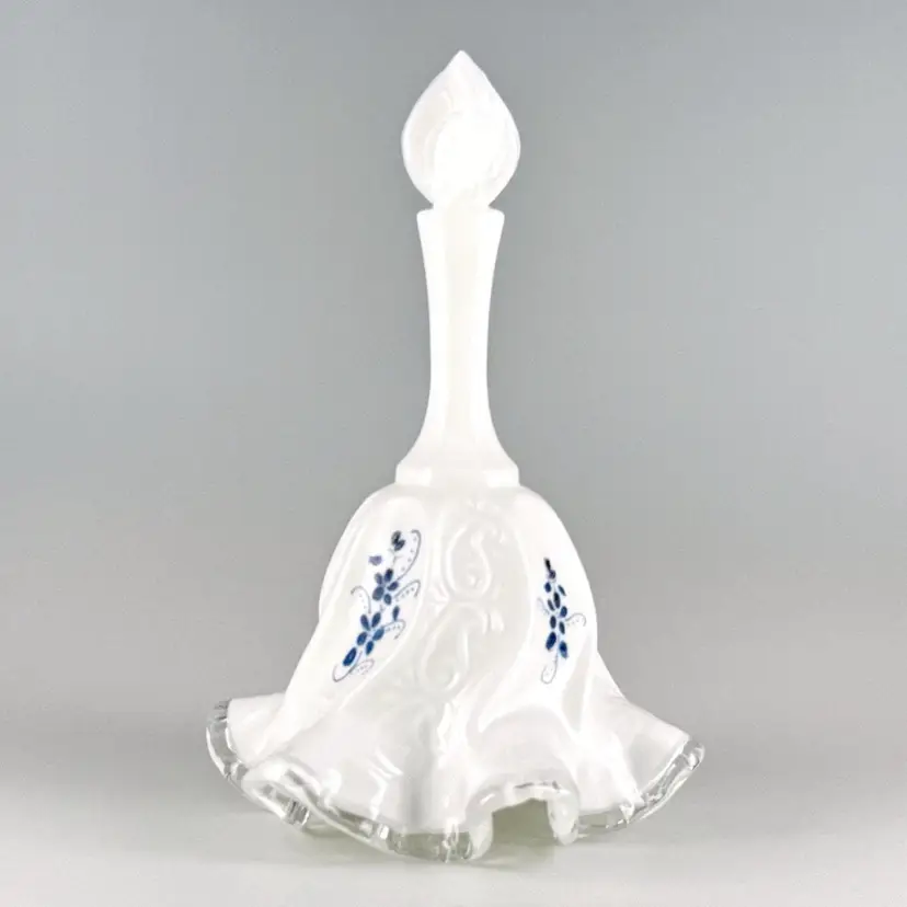 Fenton Glass Paisley Swirl Silver Crest Bell Ruffle Hand Painted Violets Everson