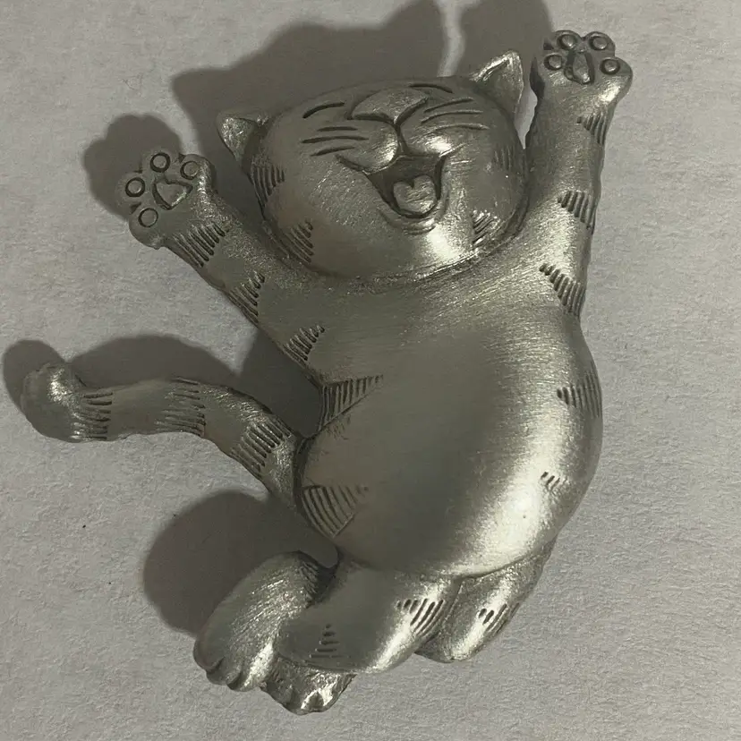 JJ Pewter Cat Brooch Jumping For Joy