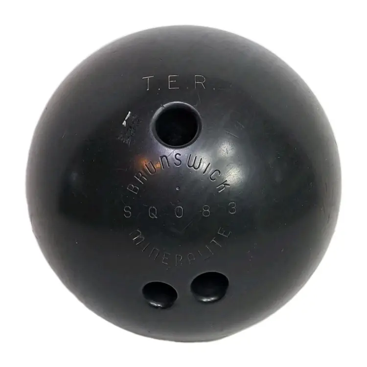 Vtg Brunswick Mineralite Black Bowling Ball 14 lbs (13.13lbs) Drilled TER SQ083