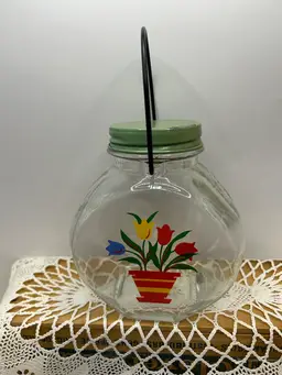 Vintage Kitchen Jar W/ Handle And Tulip Design