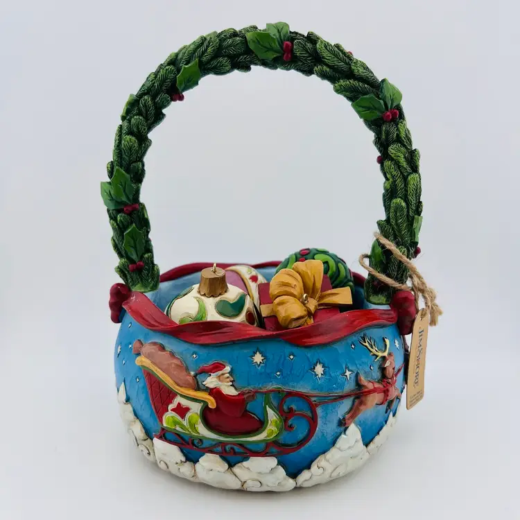 For The Christmas Lover 🎁 Jim Shore Christmas Basket With 3 Ornaments + Extra Bauble - Comes In Original Box